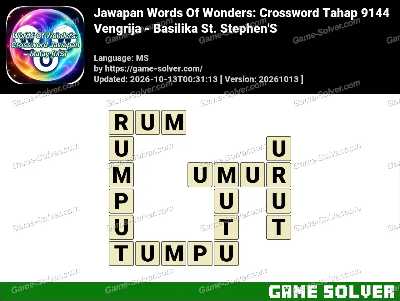 Jawapan Words Of Wonders: Crossword Tahap 9144 – Vengrija – Basilika St. Stephen’S